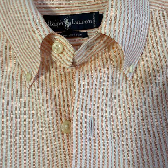 Ralph Lauren Stripe Cotton Oxford Shirt Button Down Flesh Pony Fit Orange 15/33 - Picture 7 of 10